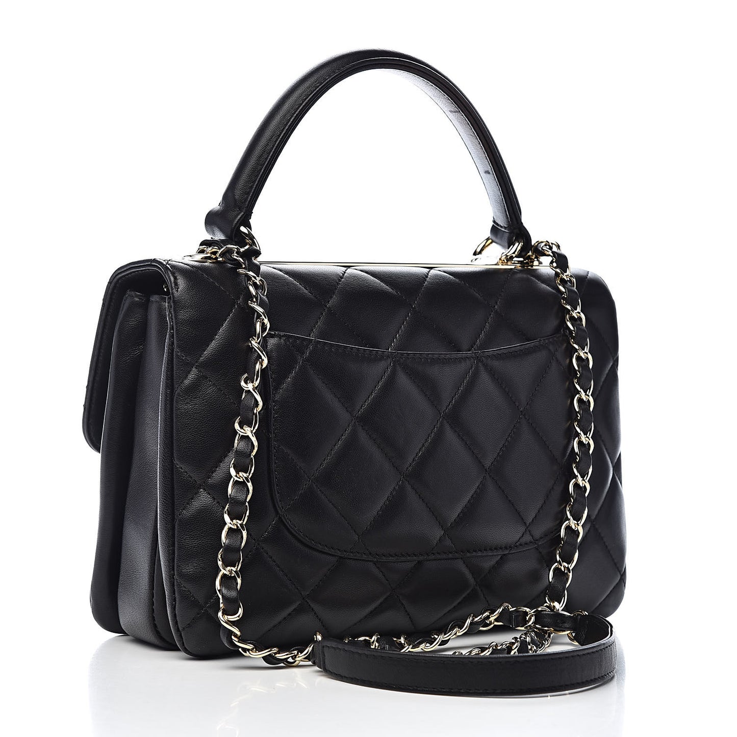 Lambskin Quilted Small Trendy CC Dual Handle Flap Bag Black