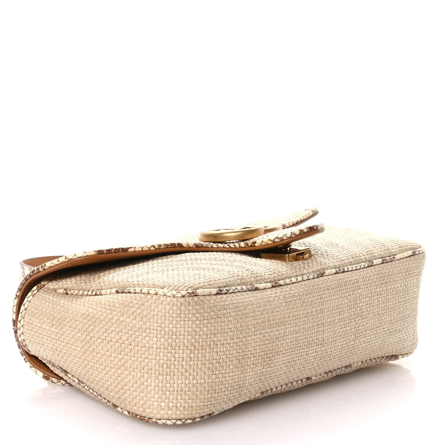 Gucci Raffia Elaphe Matelasse Small GG Marmont Shoulder Bag Natural Cream Brown 4 of 10