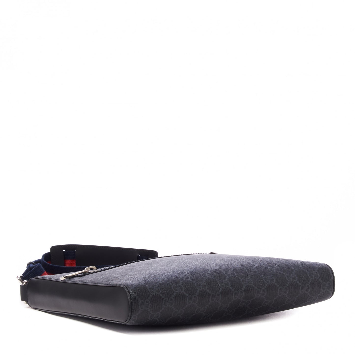 GG Supreme Monogram Appia Calfskin Web Flat Messenger Bag Black Grey