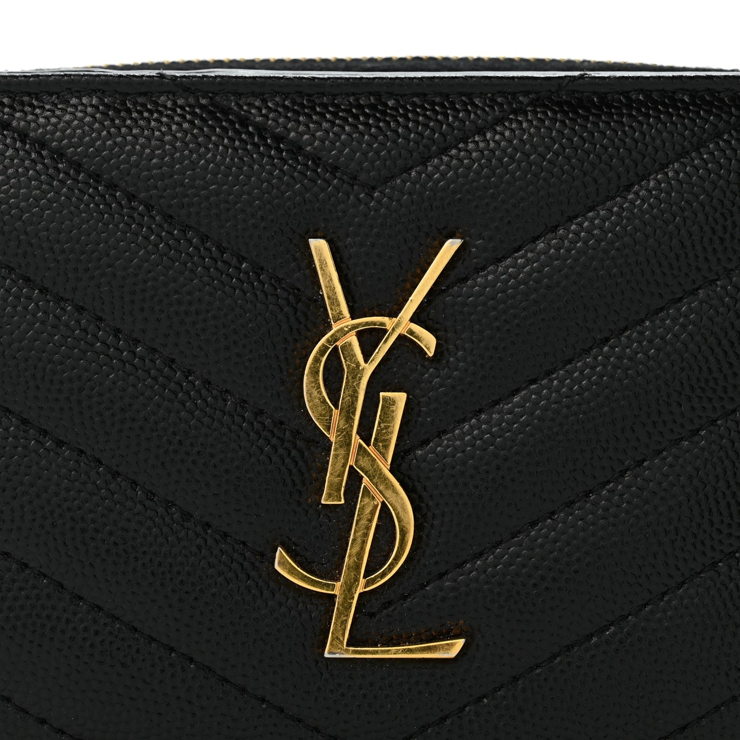 Grain De Poudre Matelasse Chevron Monogram Compact Zip Around Wallet Black