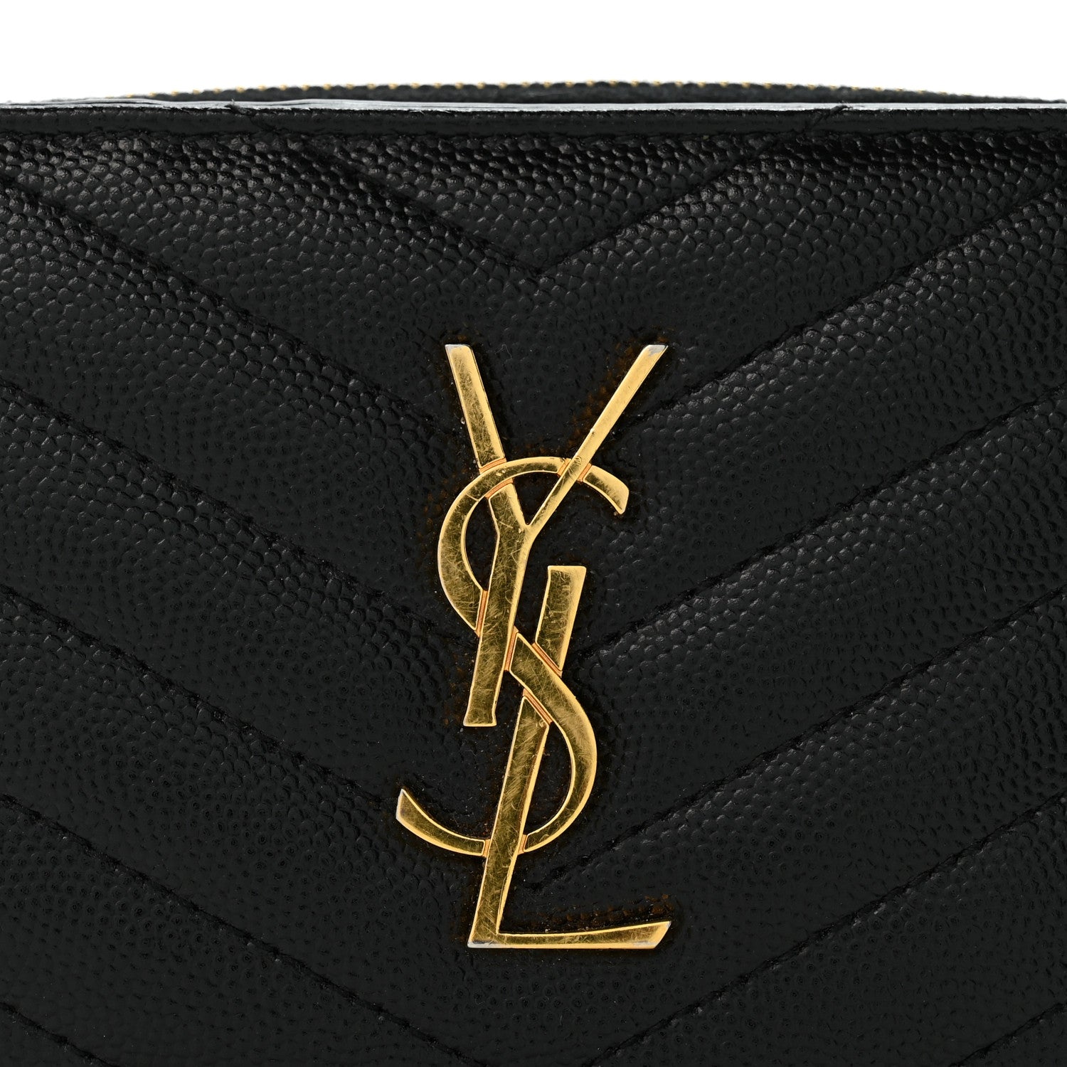 Saint Laurent Grain De Poudre Matelasse Chevron Monogram Compact Zip Around Wallet Black 10 of 10