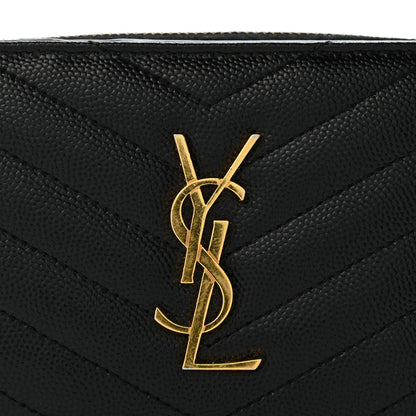 Saint Laurent Grain De Poudre Matelasse Chevron Monogram Compact Zip Around Wallet Black 10 of 10