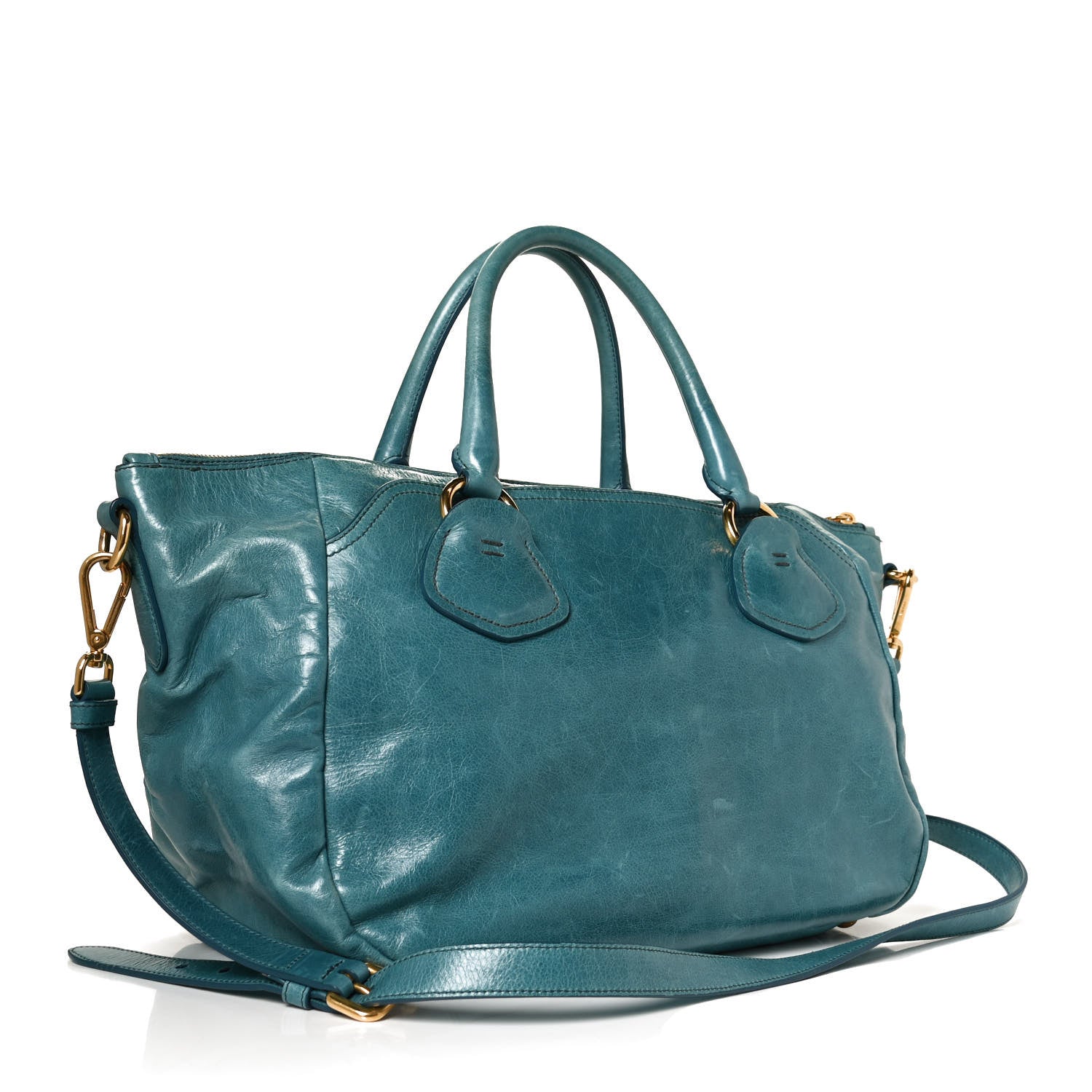 Prada Glace Calfskin Shopping Tote Blue 2 of 12