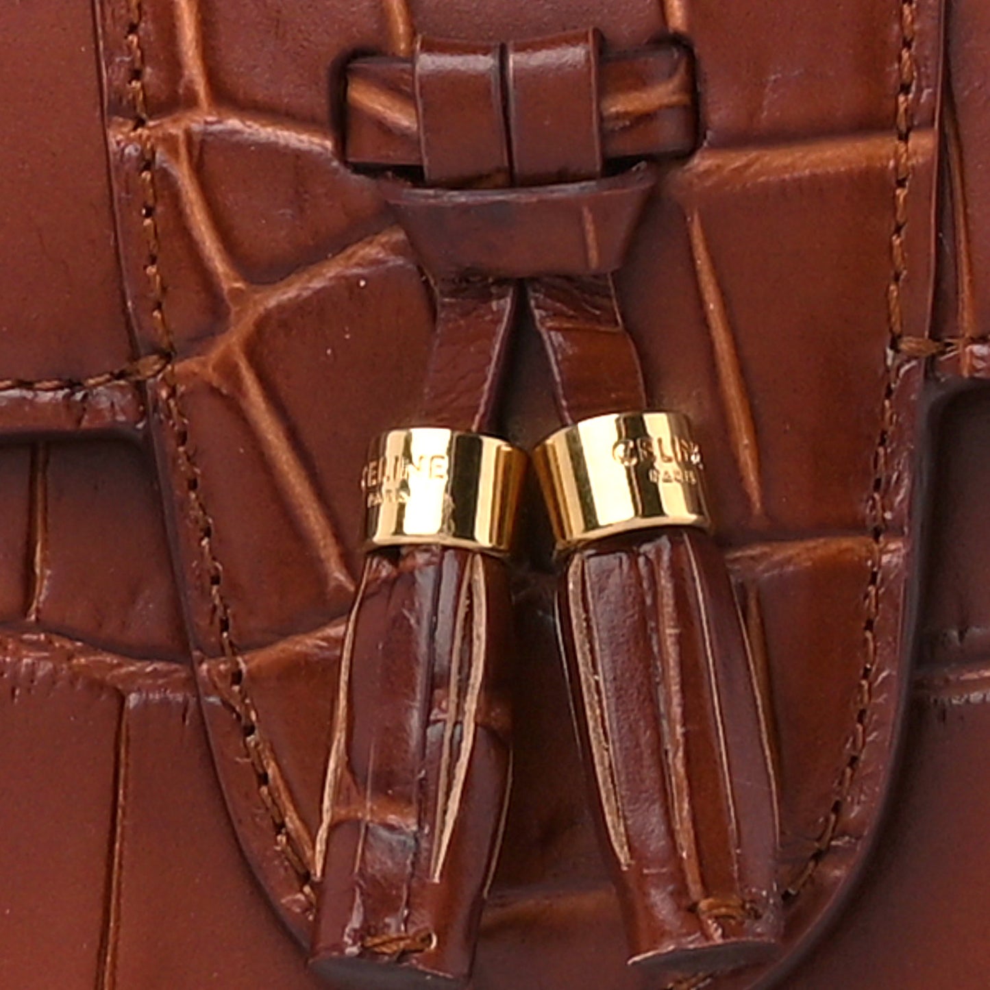 Calfskin Crocodile Embossed Medium Tassel Bag Tan