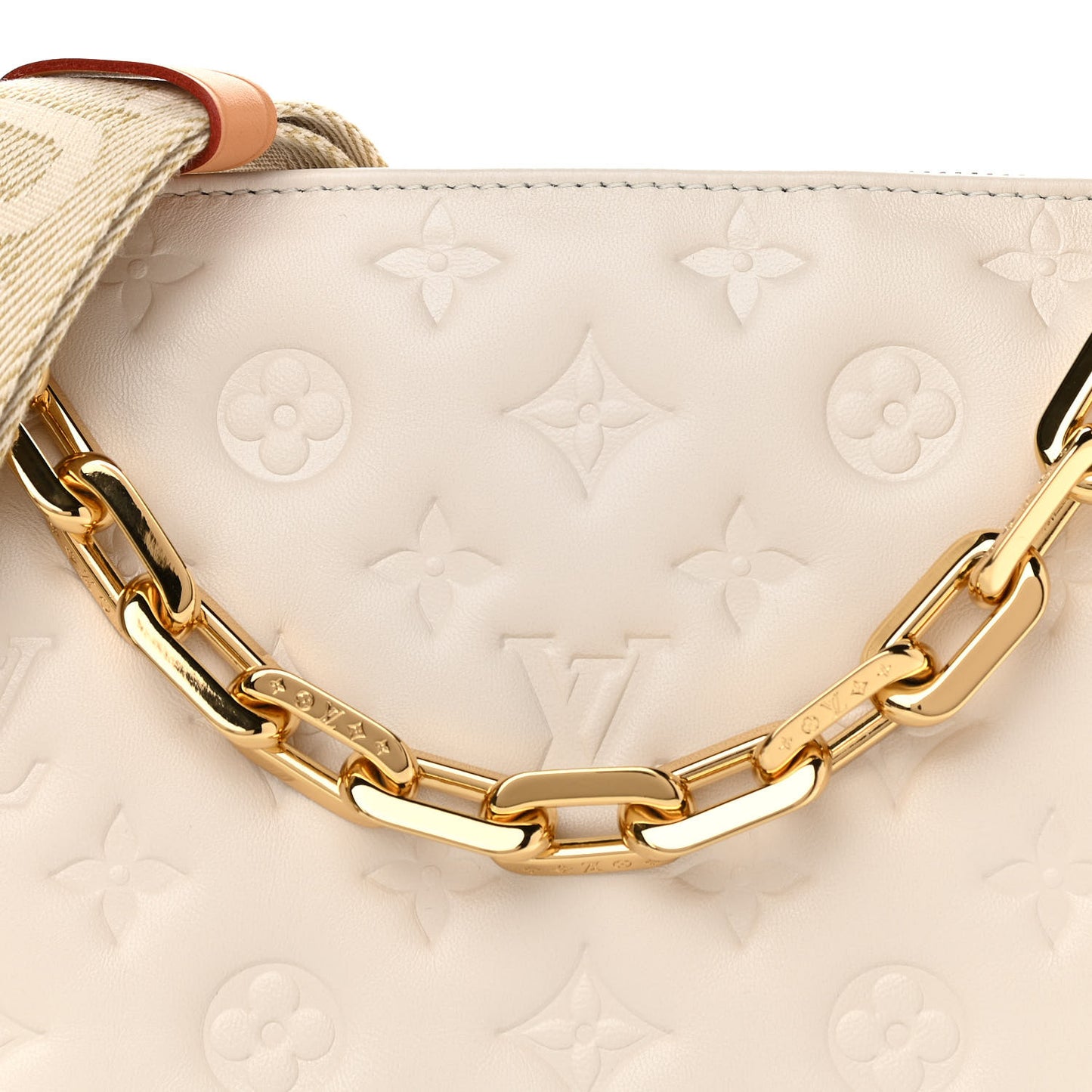 Lambskin Embossed Monogram Coussin PM Cream