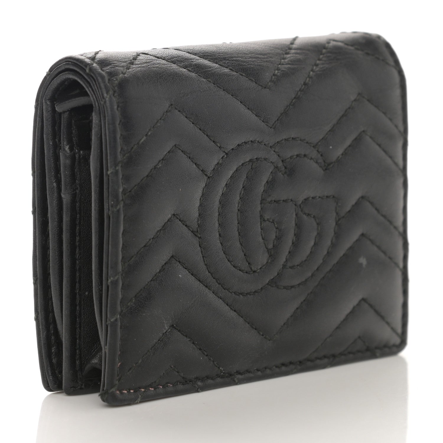 Gucci Calfskin Matelasse GG Marmont Card Case Wallet Black 3 of 10