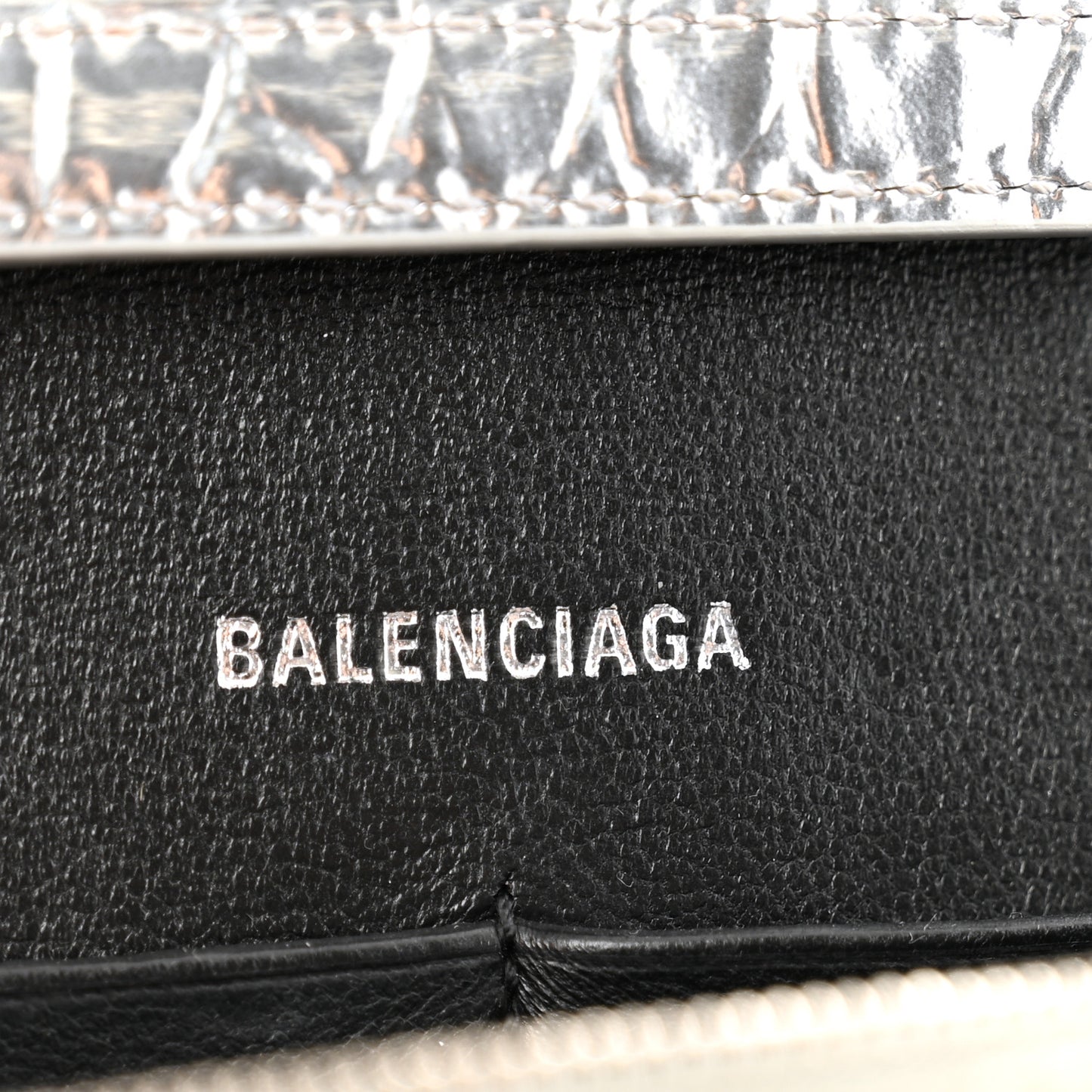 Shiny Calfskin Crocodile Embossed Hourglass Chain Bag Silver