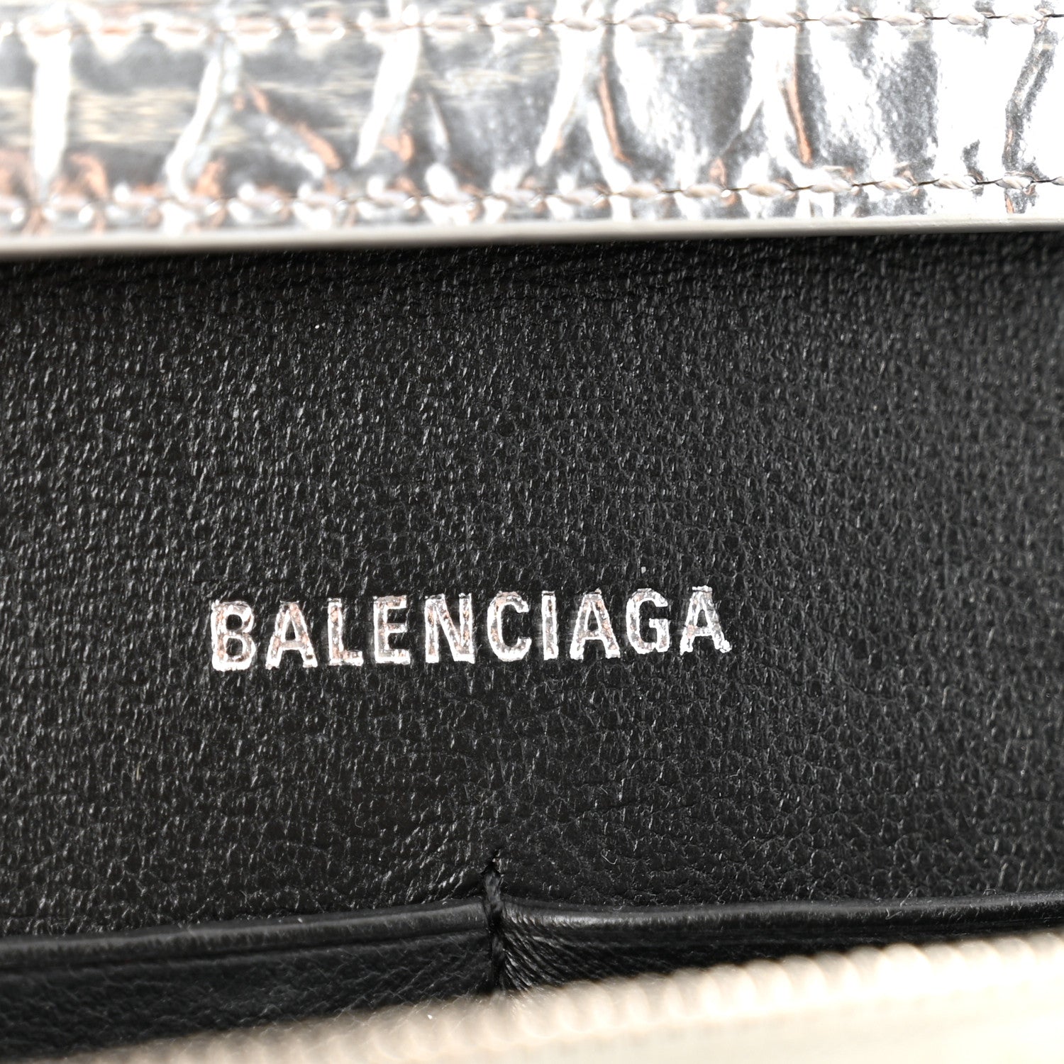 Balenciaga Shiny Calfskin Crocodile Embossed Hourglass Chain Bag Silver 6 of 12
