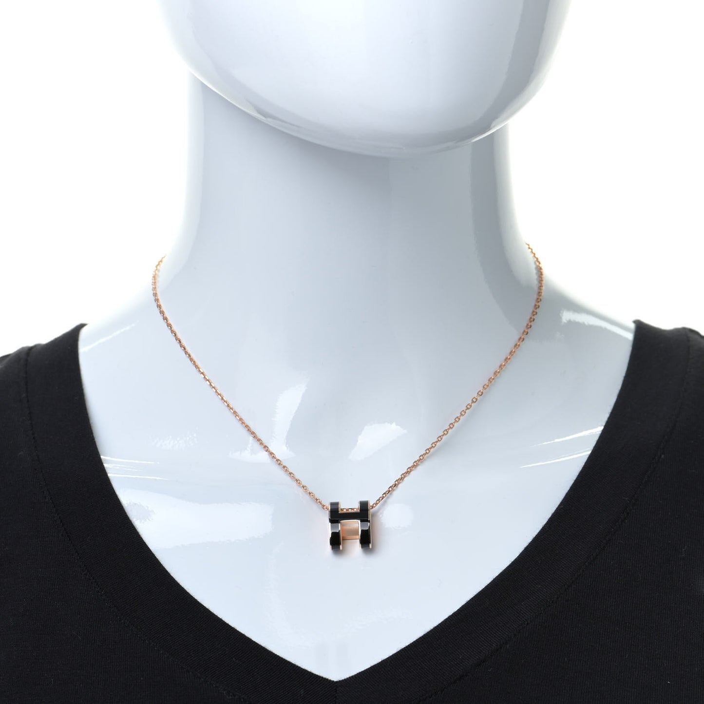 Lacquered Rose Gold Pop H Pendant Necklace Black