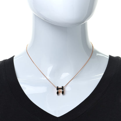 Hermes Lacquered Rose Gold Pop H Pendant Necklace Black 7 of 7