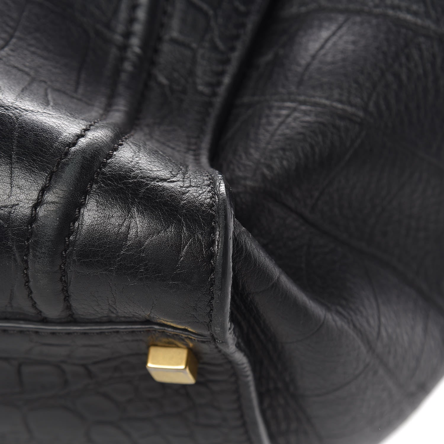 Celine Crocodile Embossed Calfskin Medium Phantom Luggage Black 13 of 19