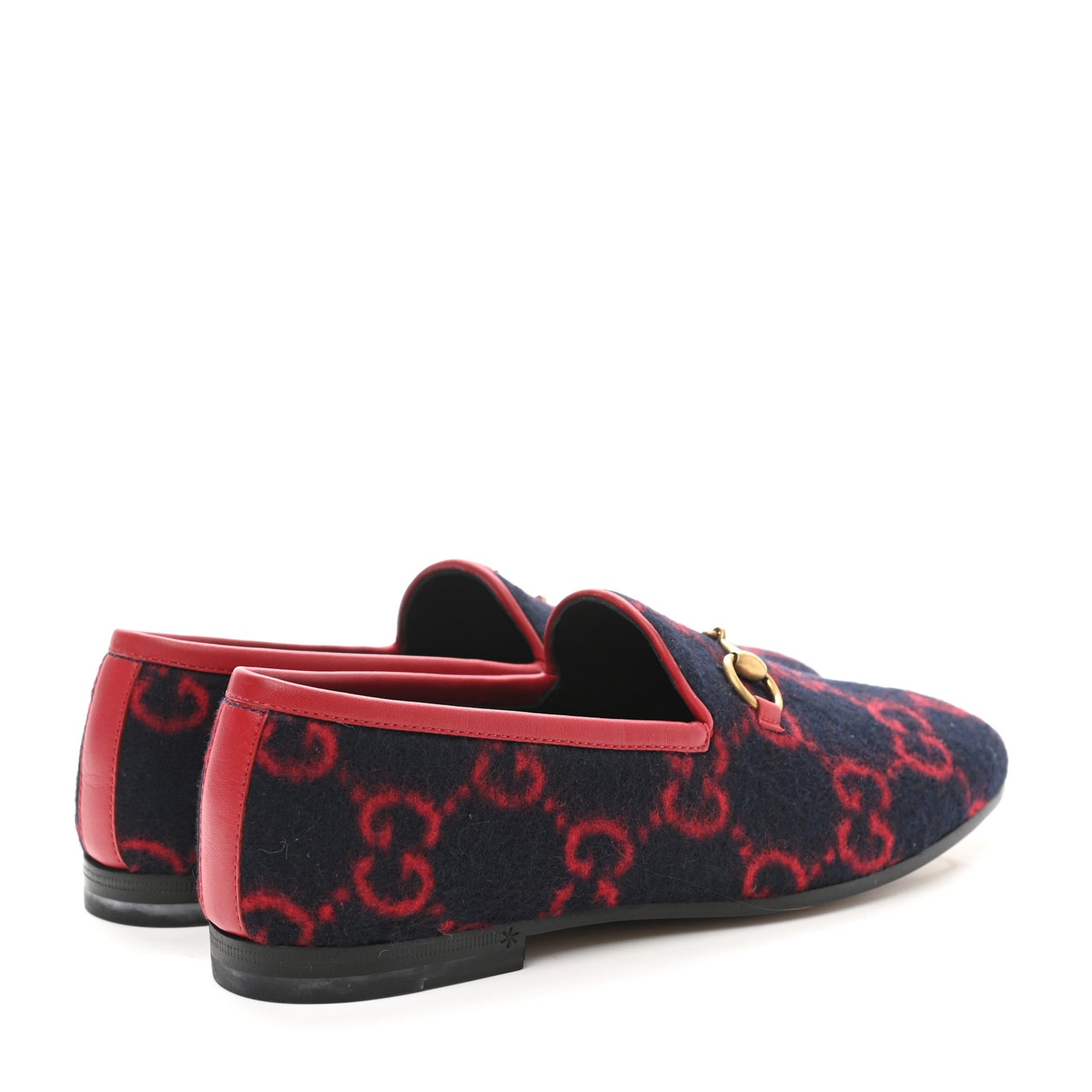 Covered Wool GG Monogram Horsebit Womens Jordaan Loafers 35 Blue Red