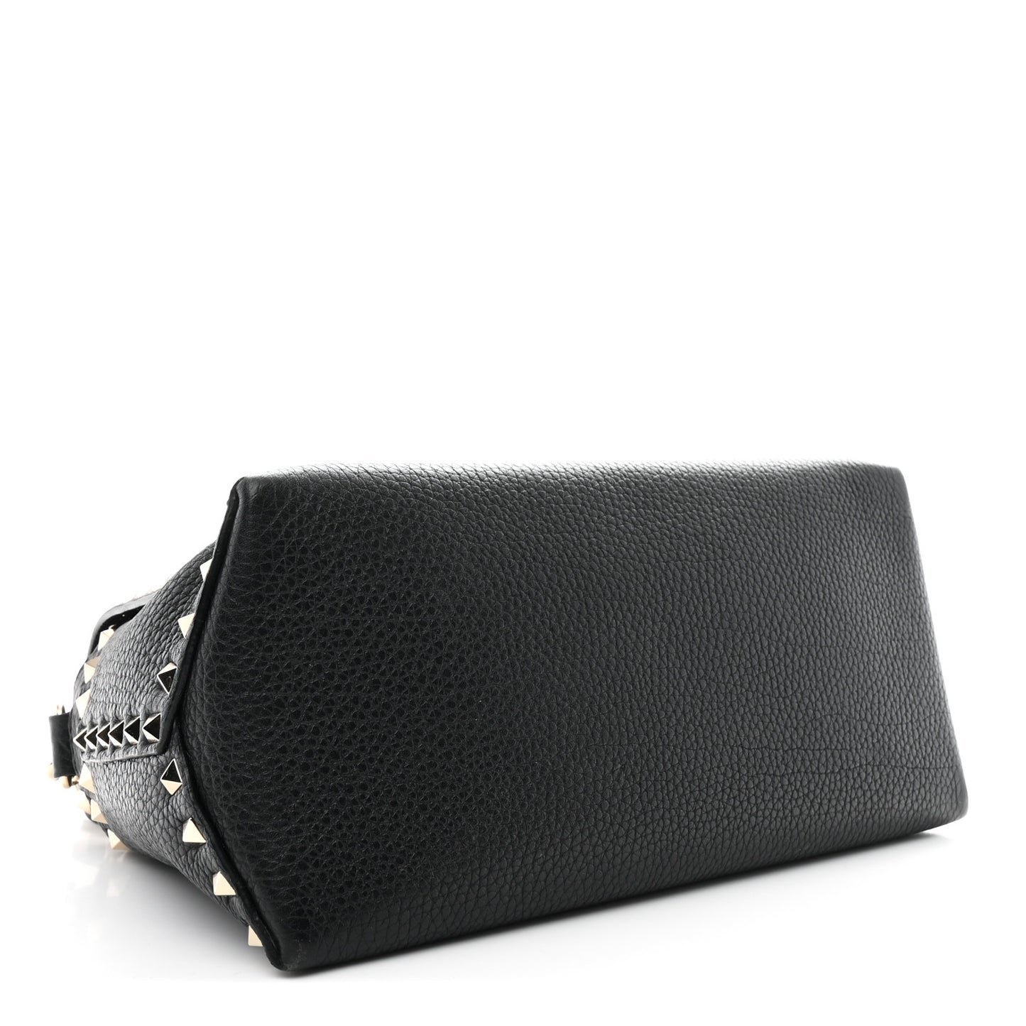 Pebbled Calfskin Rockstud Single Handle Flap Bag Black