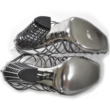Saint Laurent Leather Cage Booties 38 Anthracite 5 of 8