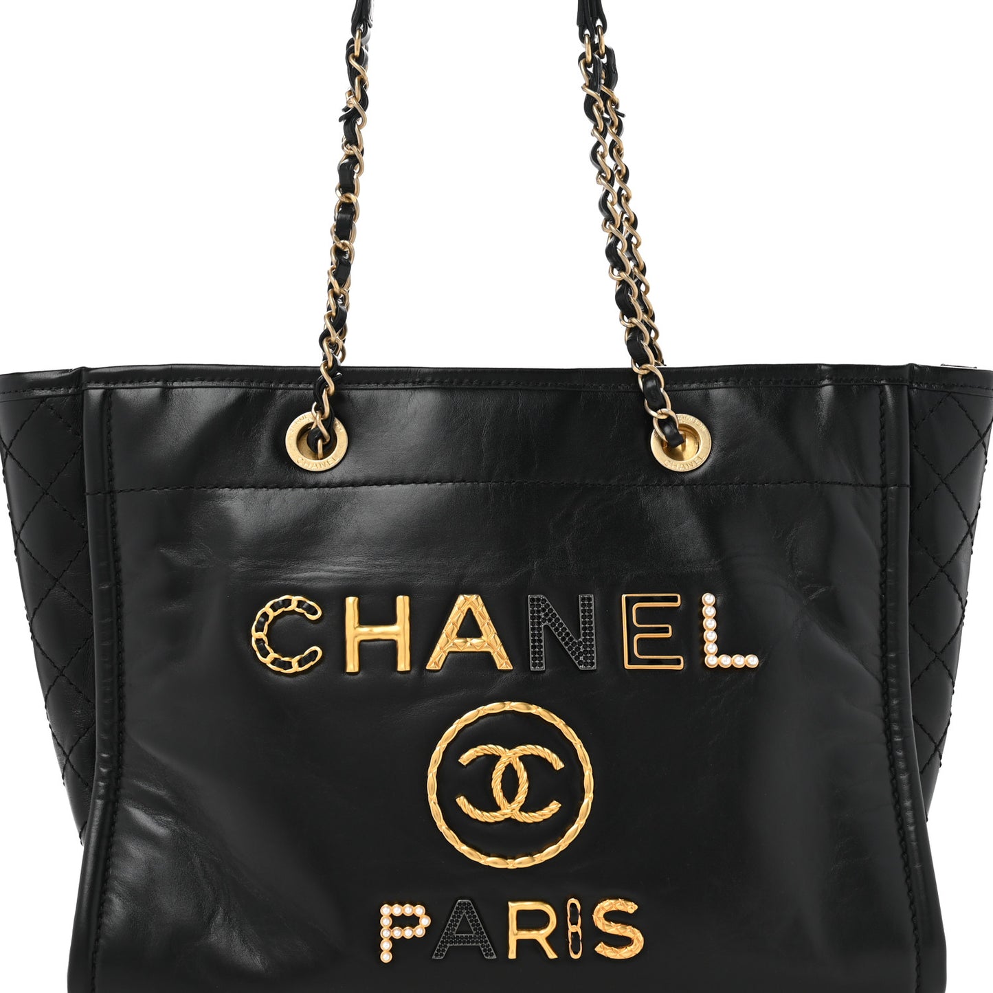 Aged Calfskin Small Charms Deauville Tote Black