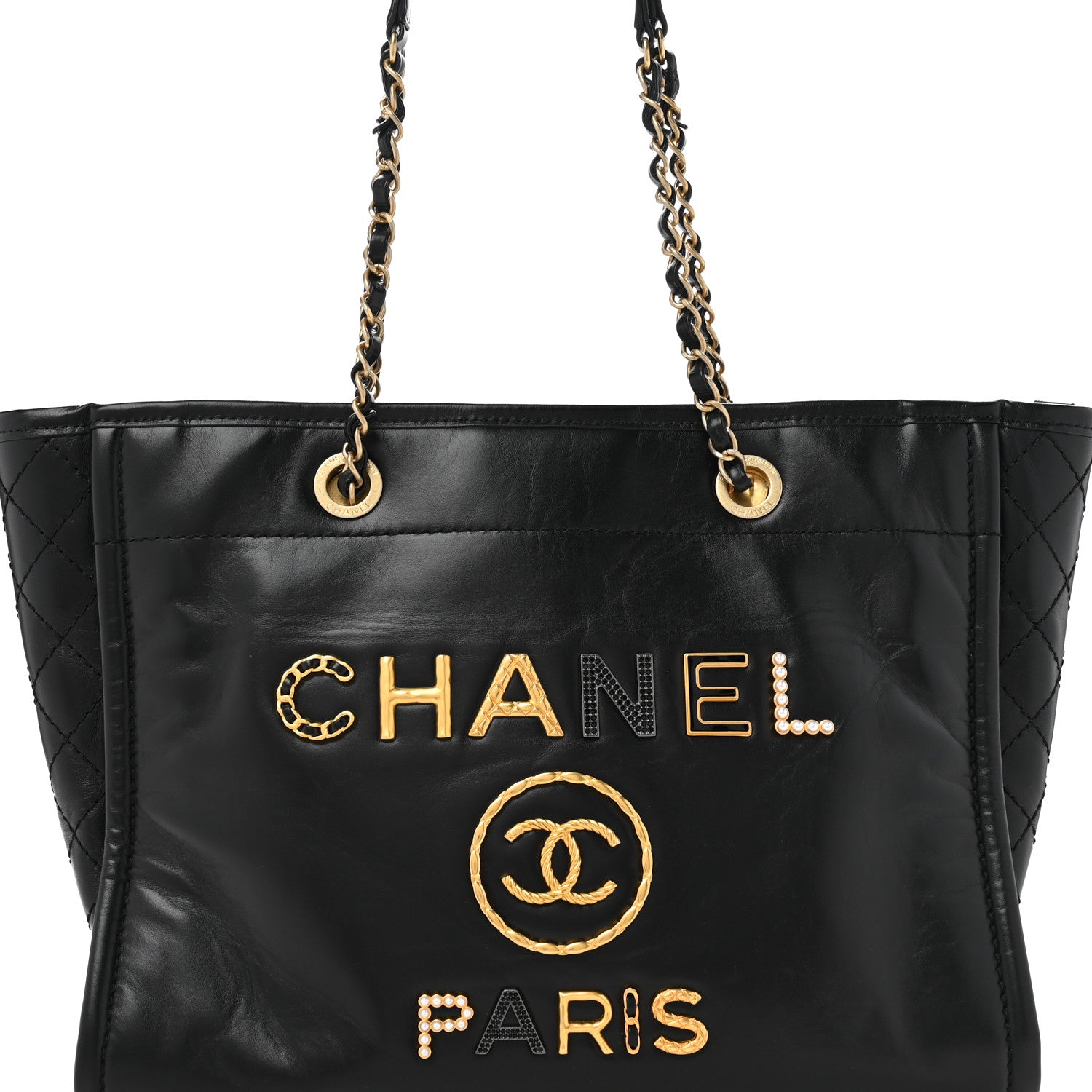 Chanel Aged Calfskin Small Charms Deauville Tote Black 8 of 11