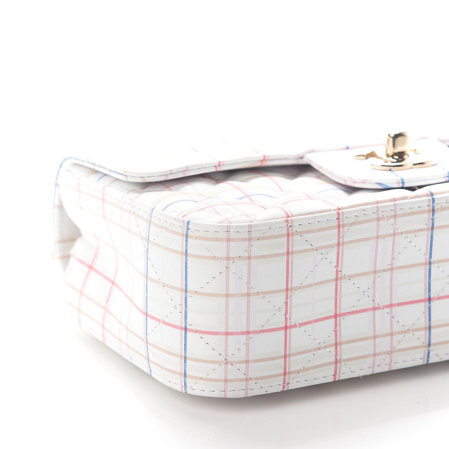 Iridescent Calfskin Quilted Mini Rectangular Flap Multicolor White