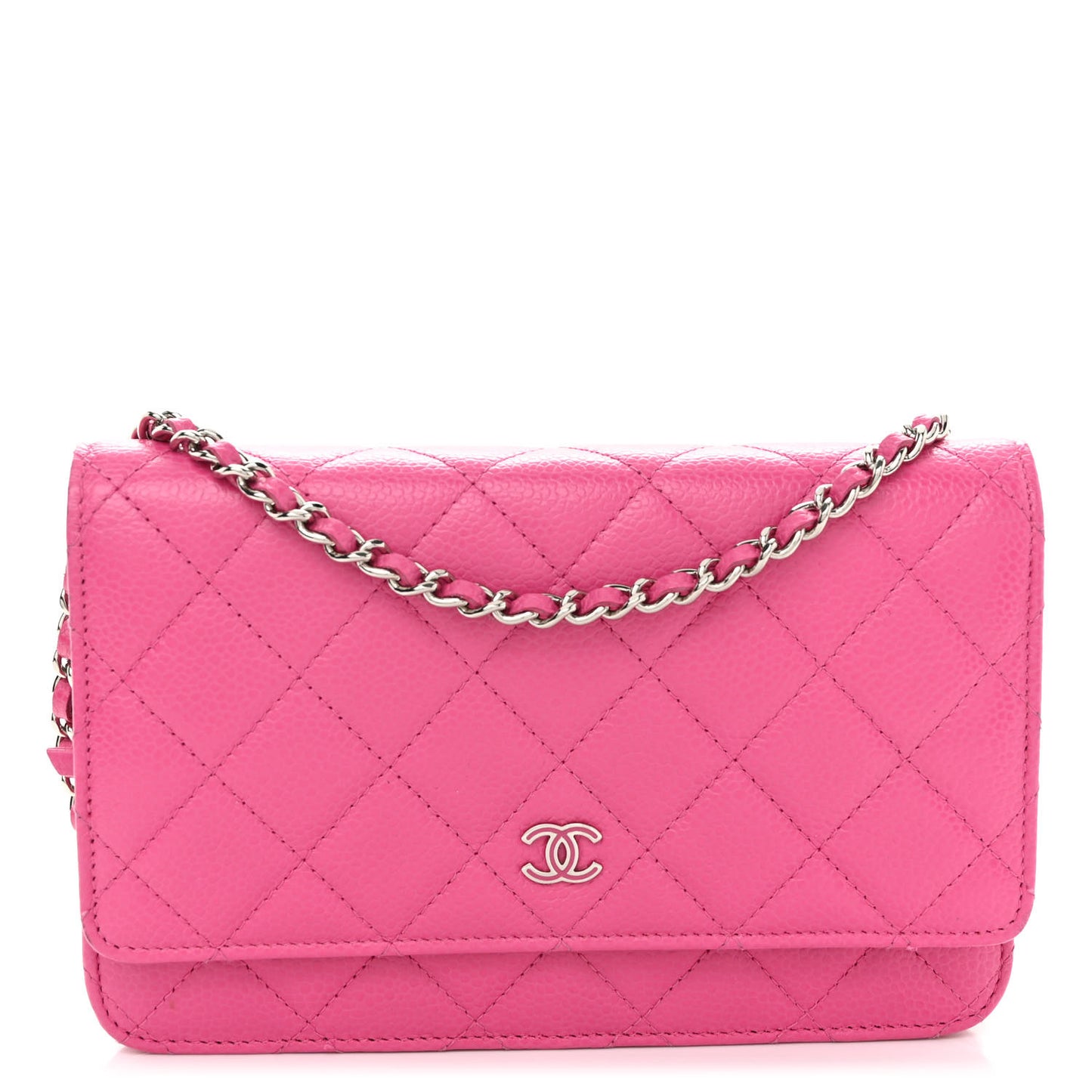Caviar Quilted Wallet on Chain WOC Fuchsia