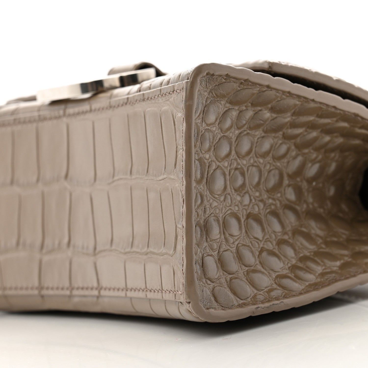 Balenciaga Shiny Calfskin Crocodile Embossed Hourglass Top Handle Bag XS Mink Grey 9 of 13