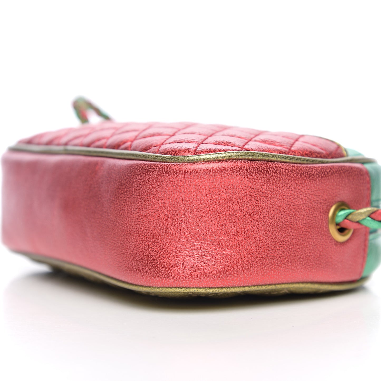 Laminated Nappa Trapuntata Mini Zumi Dome Shoulder Bag Rosso Jasmine Green Rame