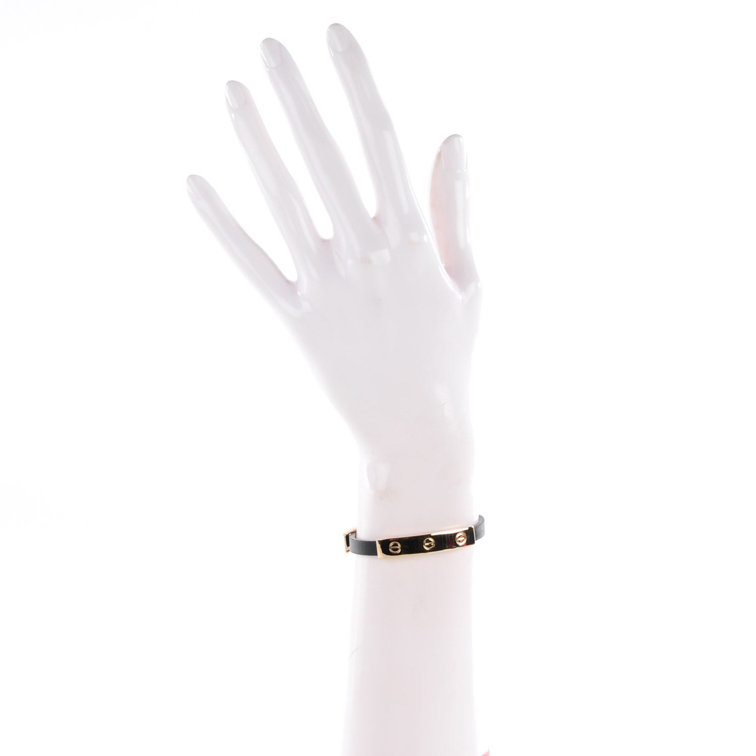 Cartier 18K Yellow Gold Lambskin 3 Motif LOVE Bracelet Black 2 of 5