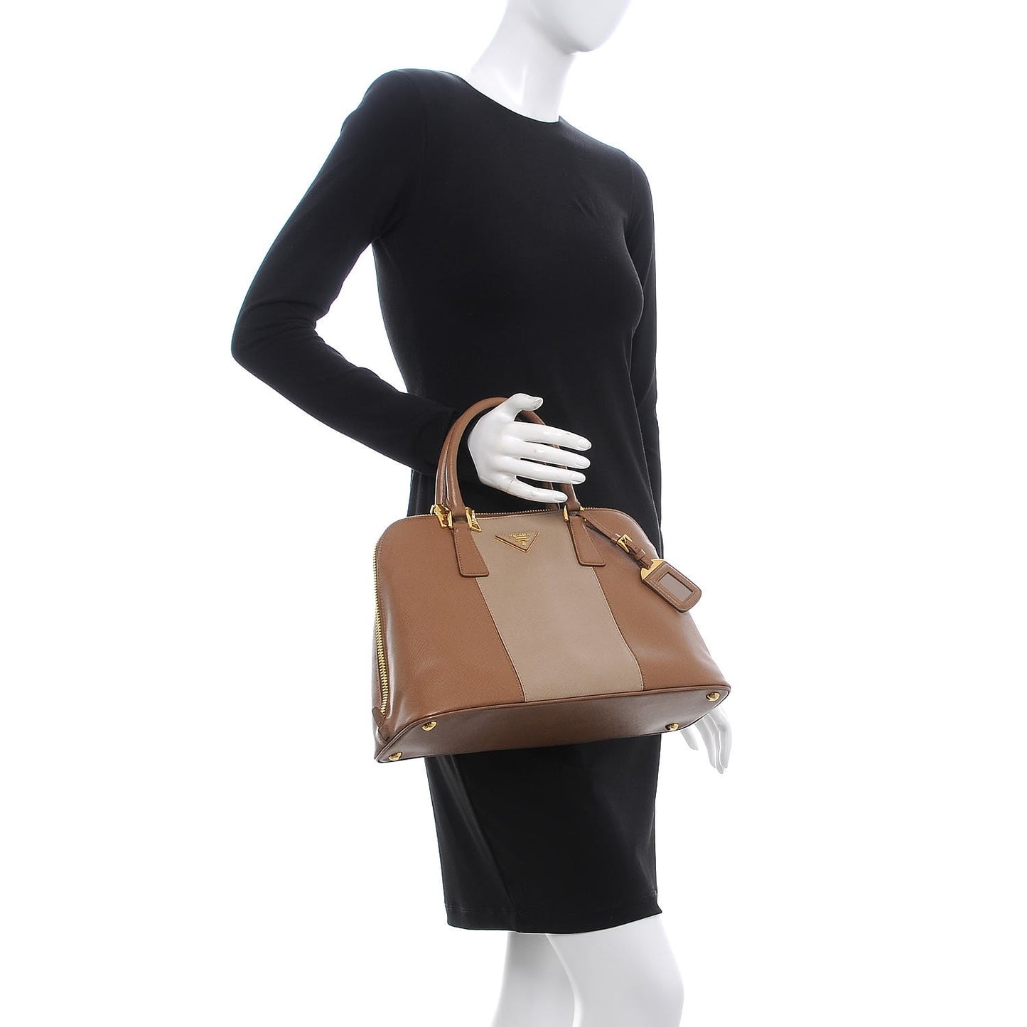 Saffiano Lux Bi-Color Promenade Tote Nocciolo Visone
