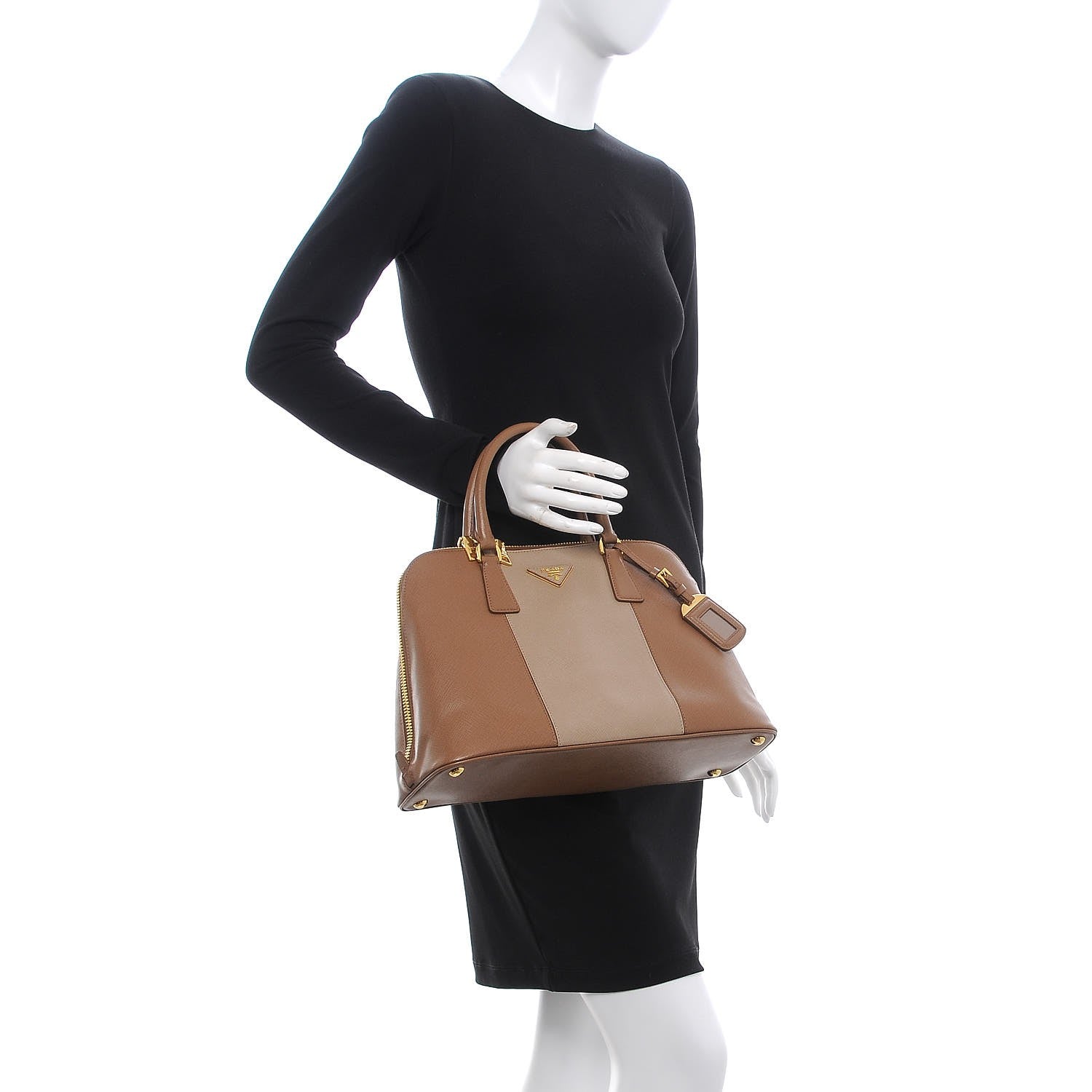 Prada Saffiano Lux Bi-Color Promenade Tote Nocciolo Visone 2 of 7