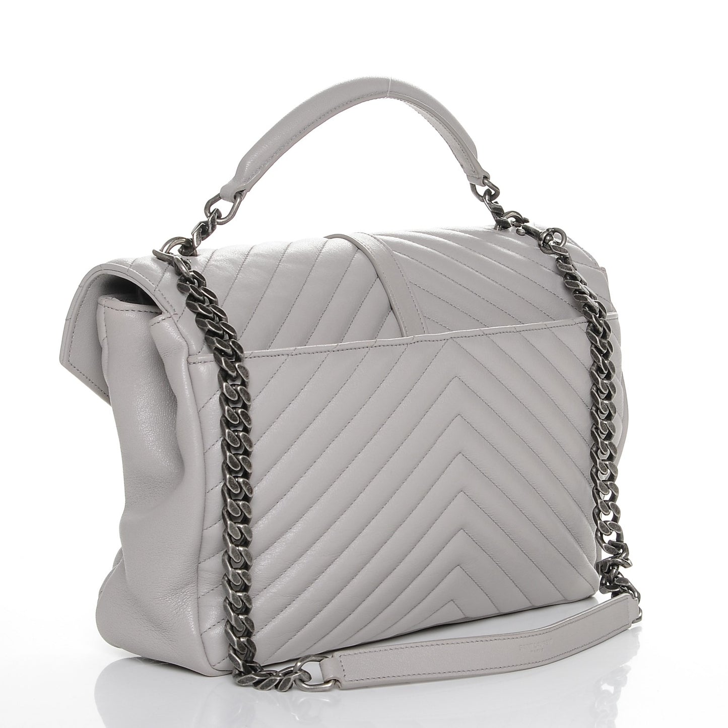 Sheepskin Matelasse Chevron Monogram Large College Satchel Light Grey