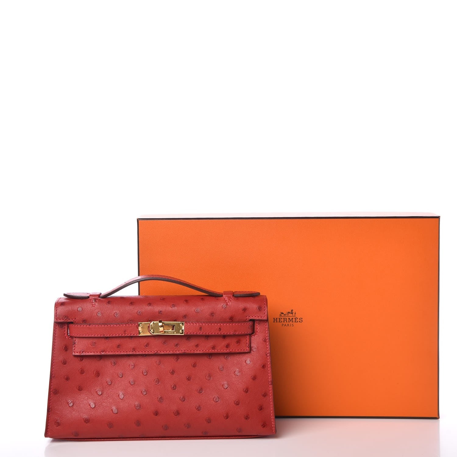 Hermes Ostrich Kelly Pochette Rouge Vif 8 of 8