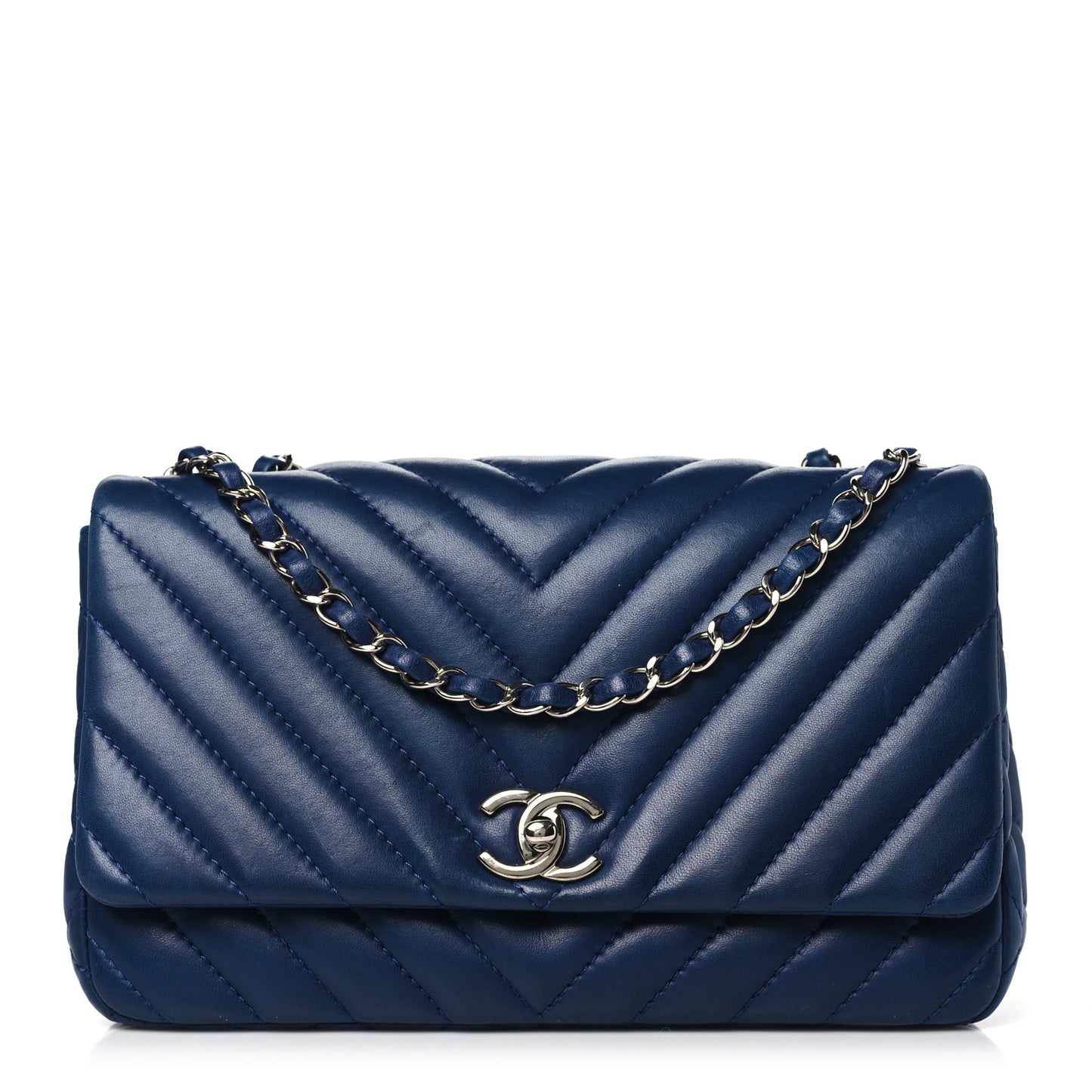 Lambskin Surpique Chevron Medium Single Flap Blue