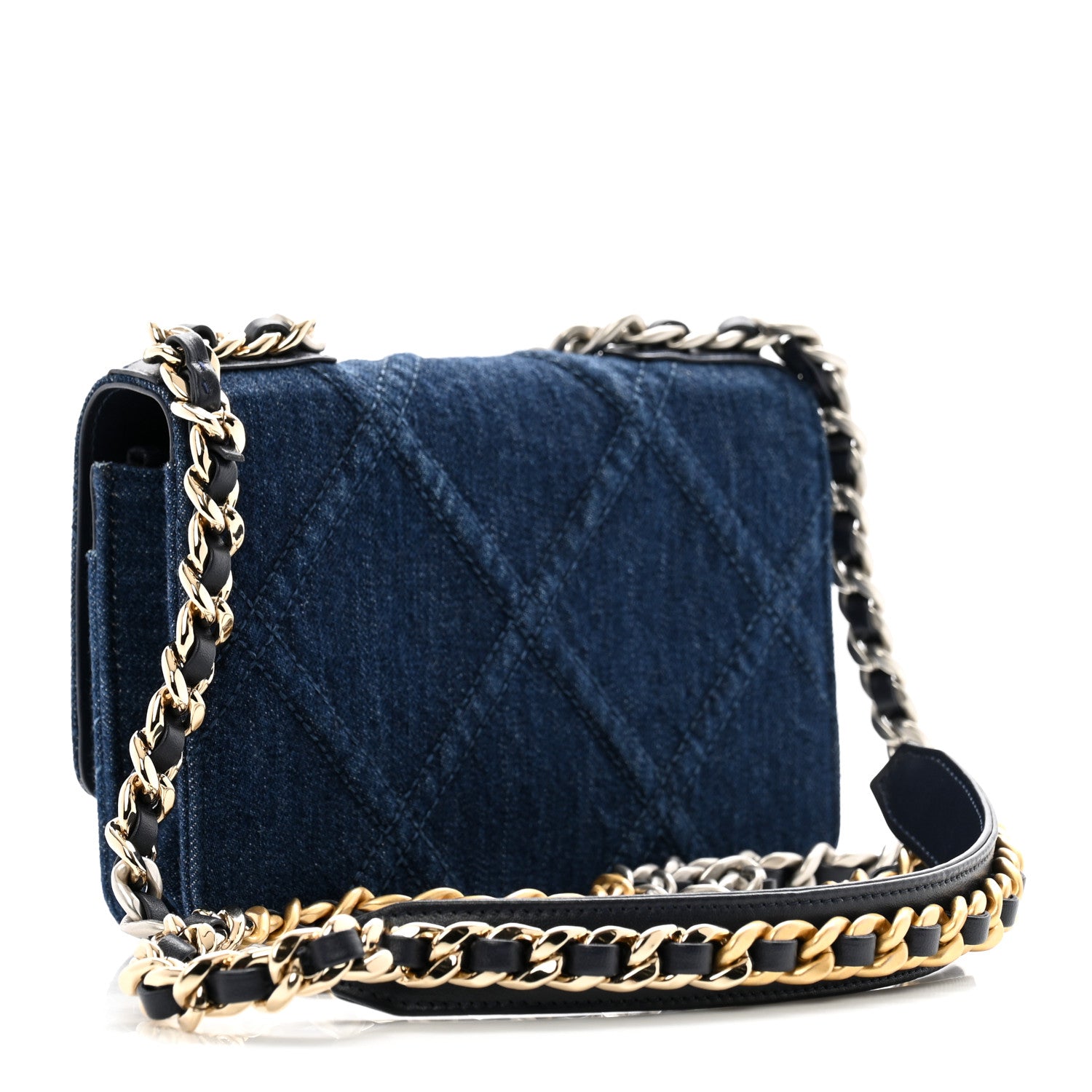Chanel Denim Quilted Chanel 19 Wallet On Chain WOC Blue 3 of 11