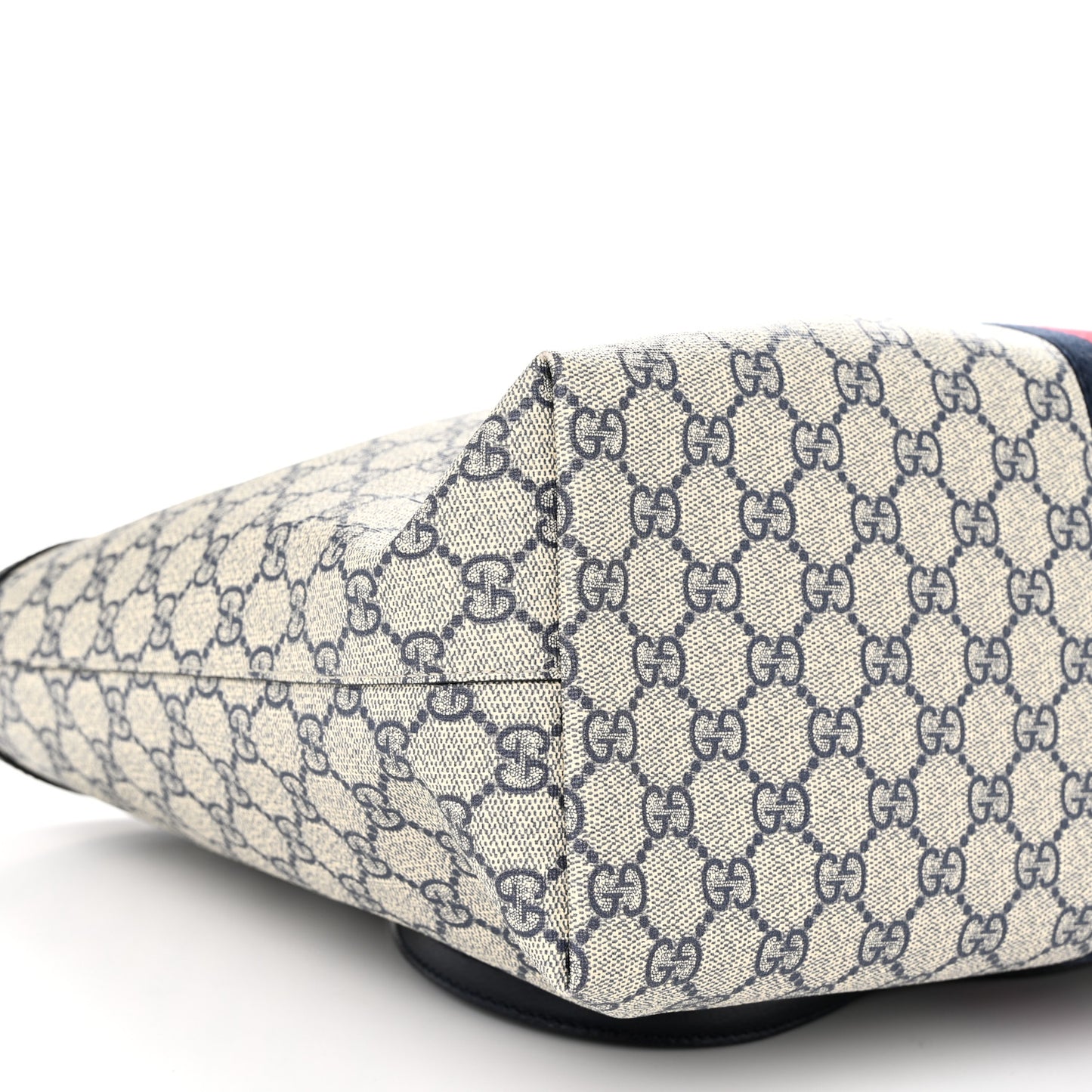 GG Supreme Monogram Textured Calfskin Web Medium Ophidia Shopping Tote Beige Blue