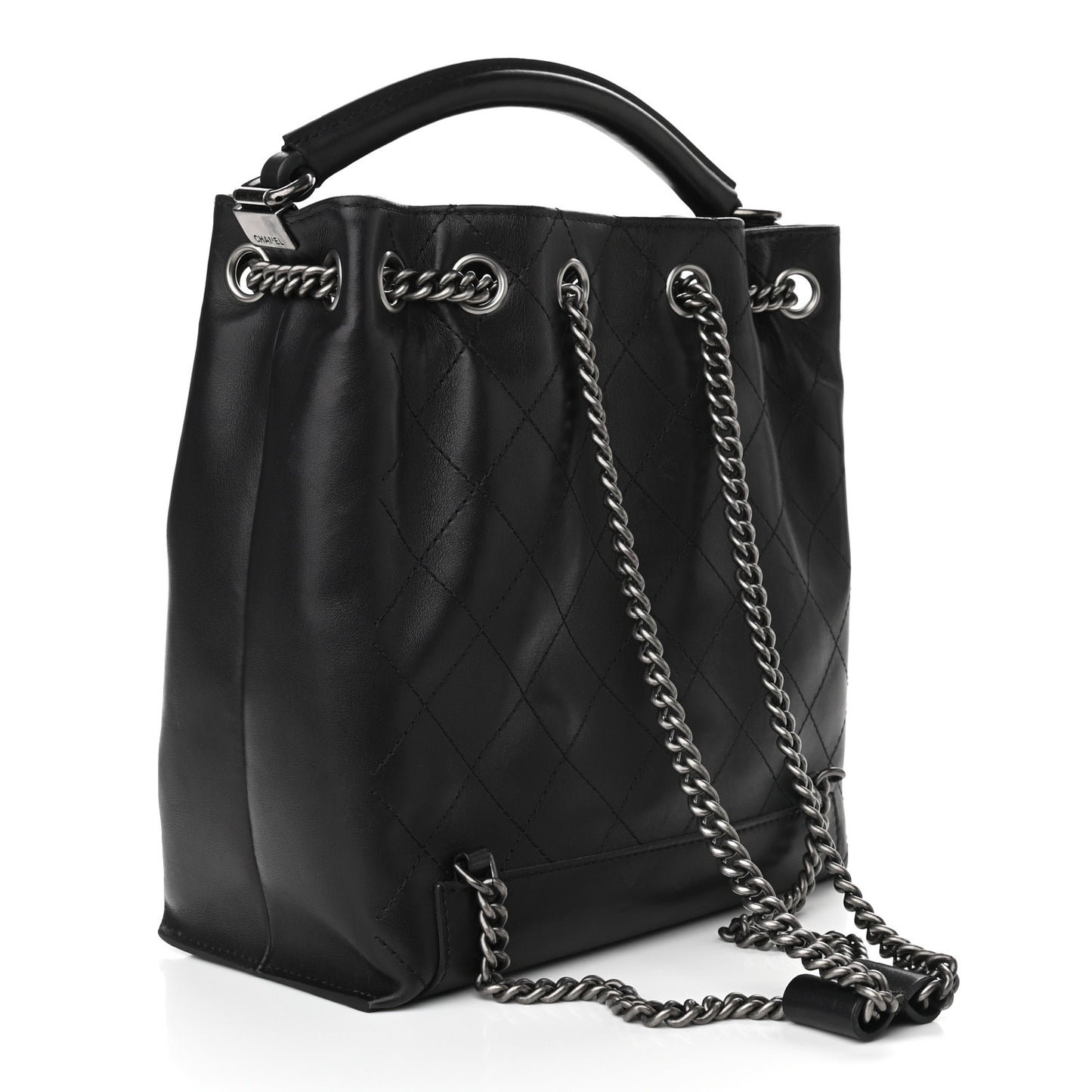 Calfskin Stitched Medium Urban Luxury Drawstring Backpack Black
