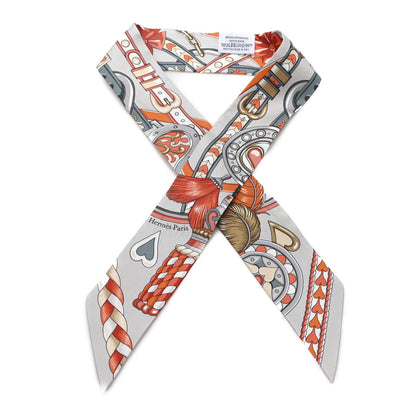 Hermes Silk Harnais De Coeur Twilly Gris Perle Orange Gris Bleute 1 of 3