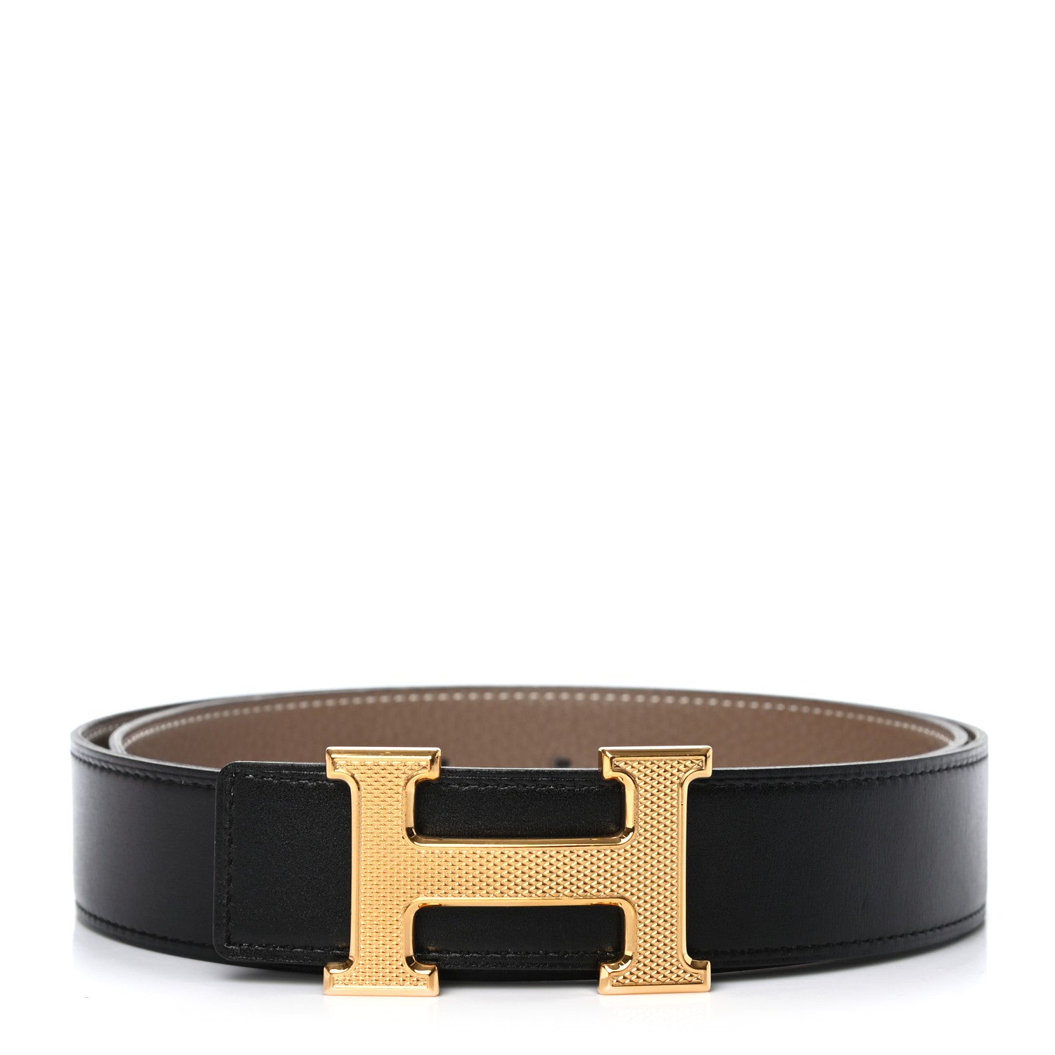 Hermes Box Togo 32mm Guilloche H Belt 80 Black Etoupe 1 of 6