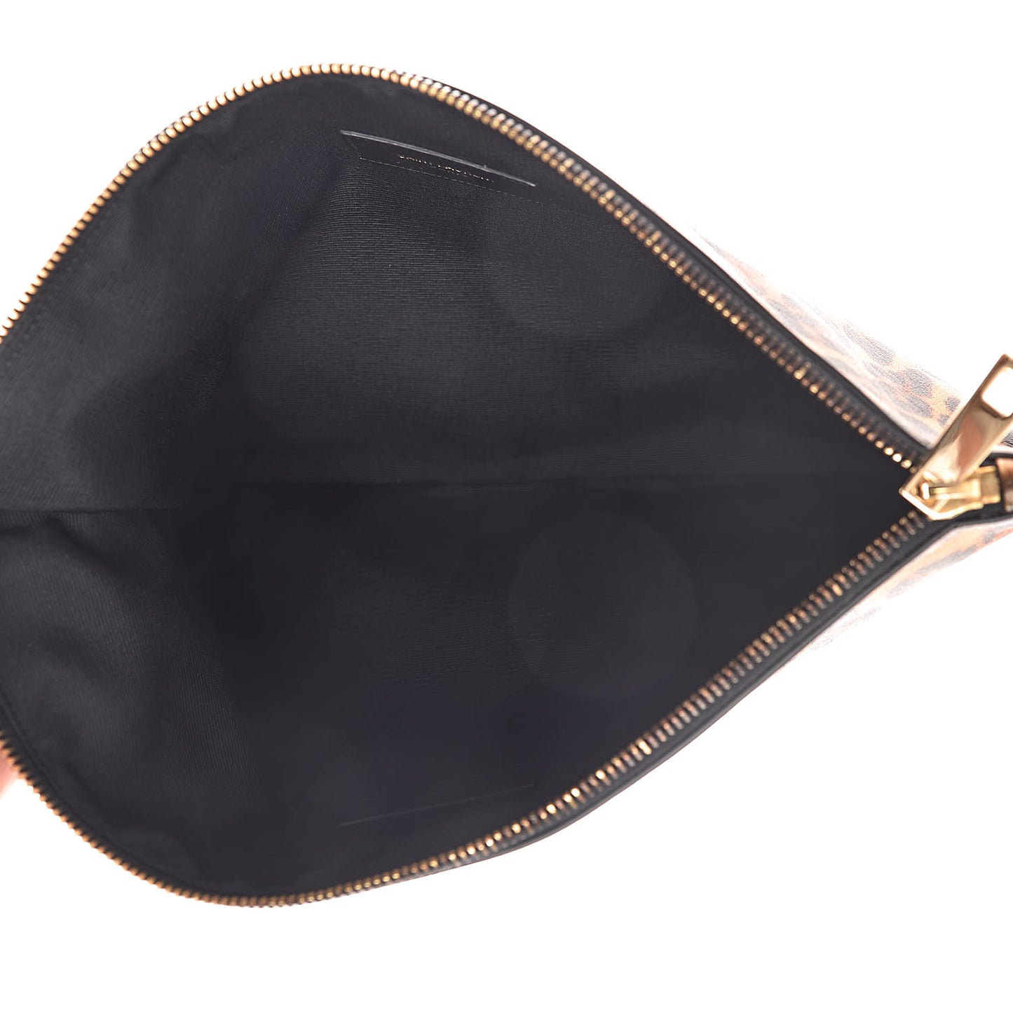 Metallic Calfskin Leopard Printed Letters Monogram Zip Clutch