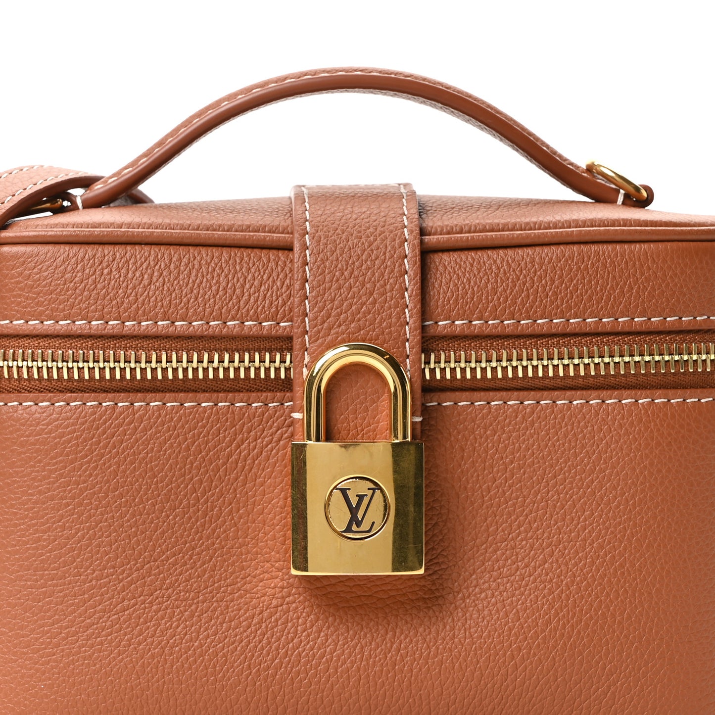 Grained Calfskin Low Key Vanity Pouch Cognac