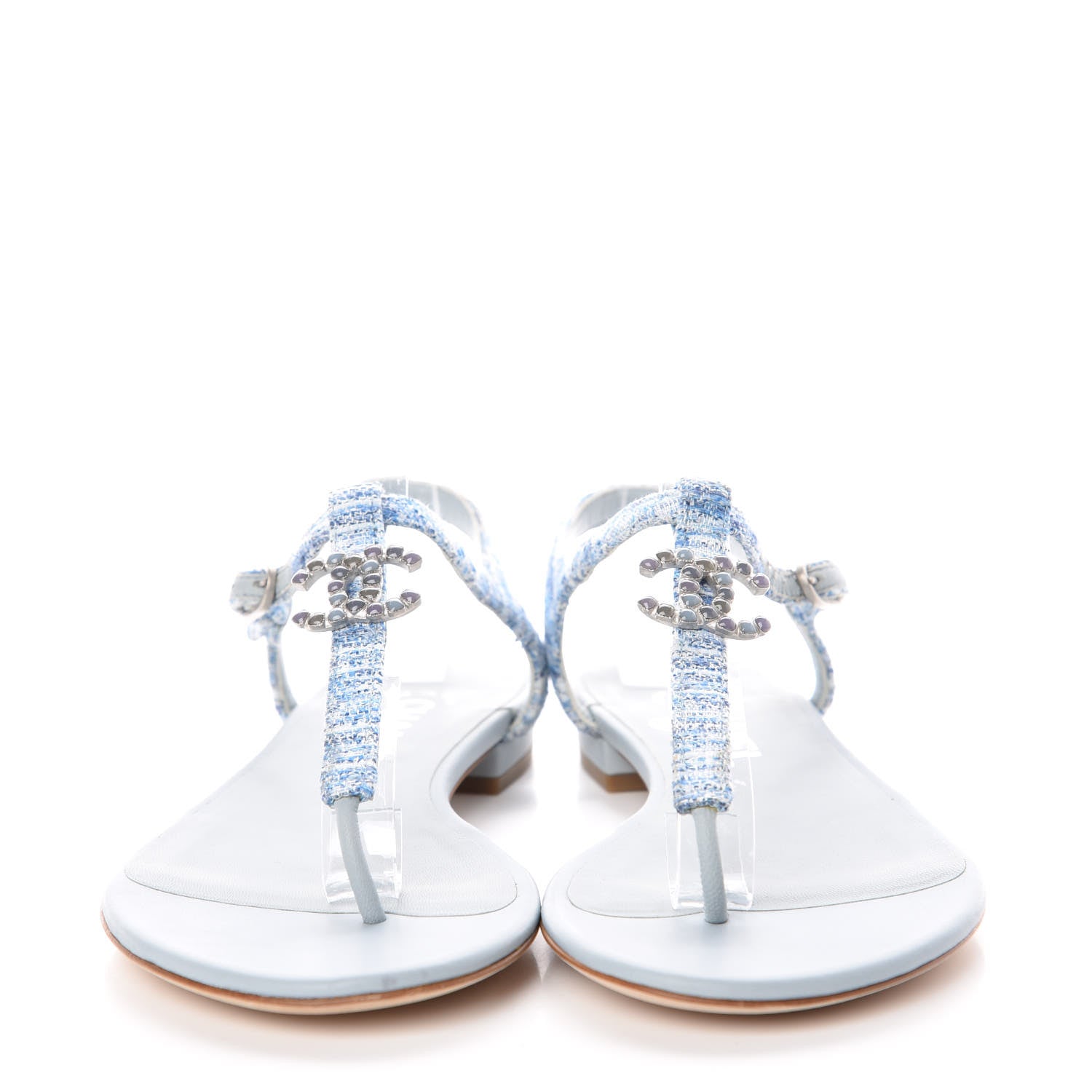 Chanel Fantasy Tweed CC Flat Sandals 37 Light Blue 2 of 9
