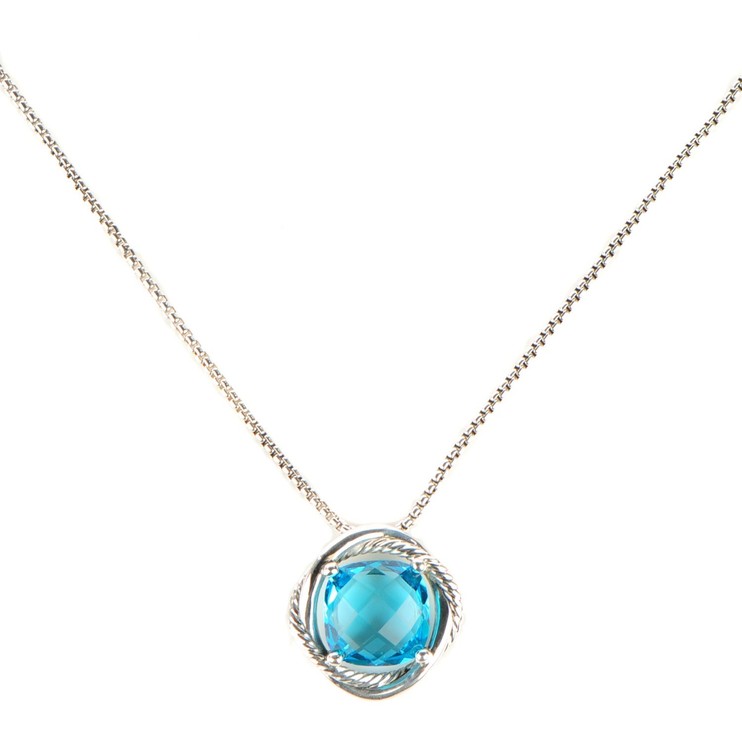 Sterling Silver Blue Topaz 14mm Infinity Pendant Necklace