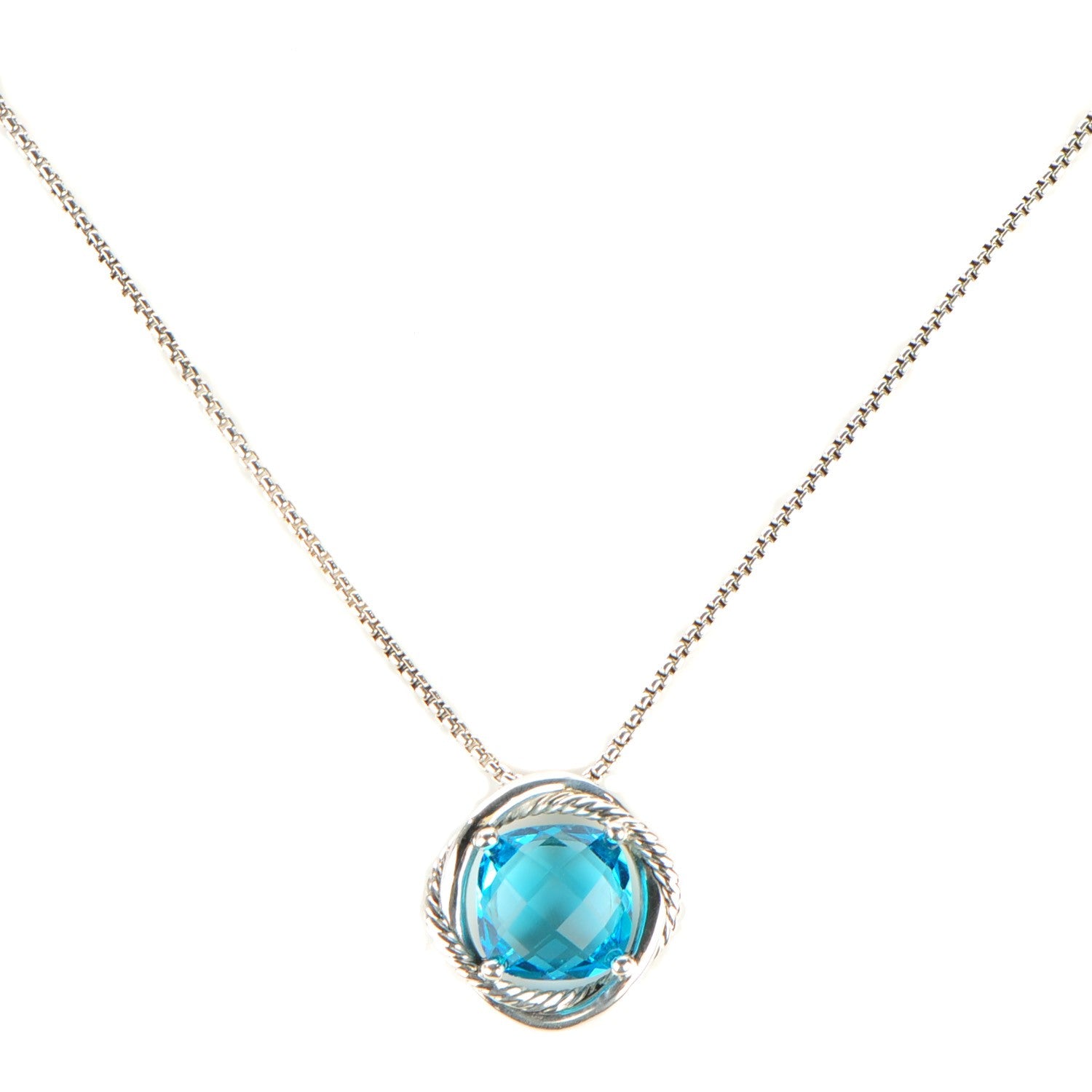 David Yurman Sterling Silver Blue Topaz 14mm Infinity Pendant Necklace 1 of 7
