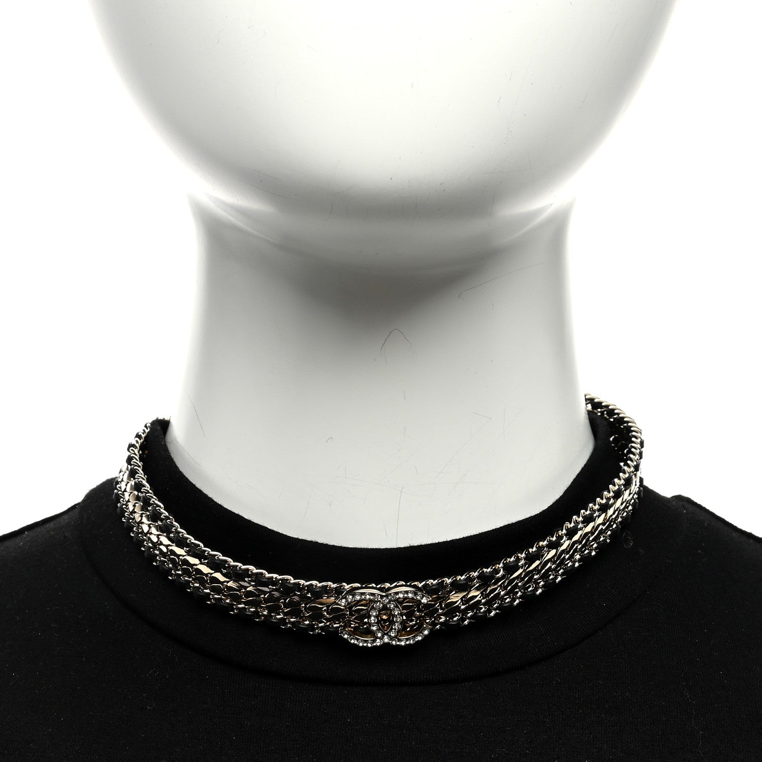 Chanel Metal Lambskin Crystal CC Choker Necklace Gold Black 3 of 5