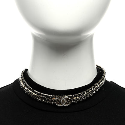 Chanel Metal Lambskin Crystal CC Choker Necklace Gold Black 3 of 5