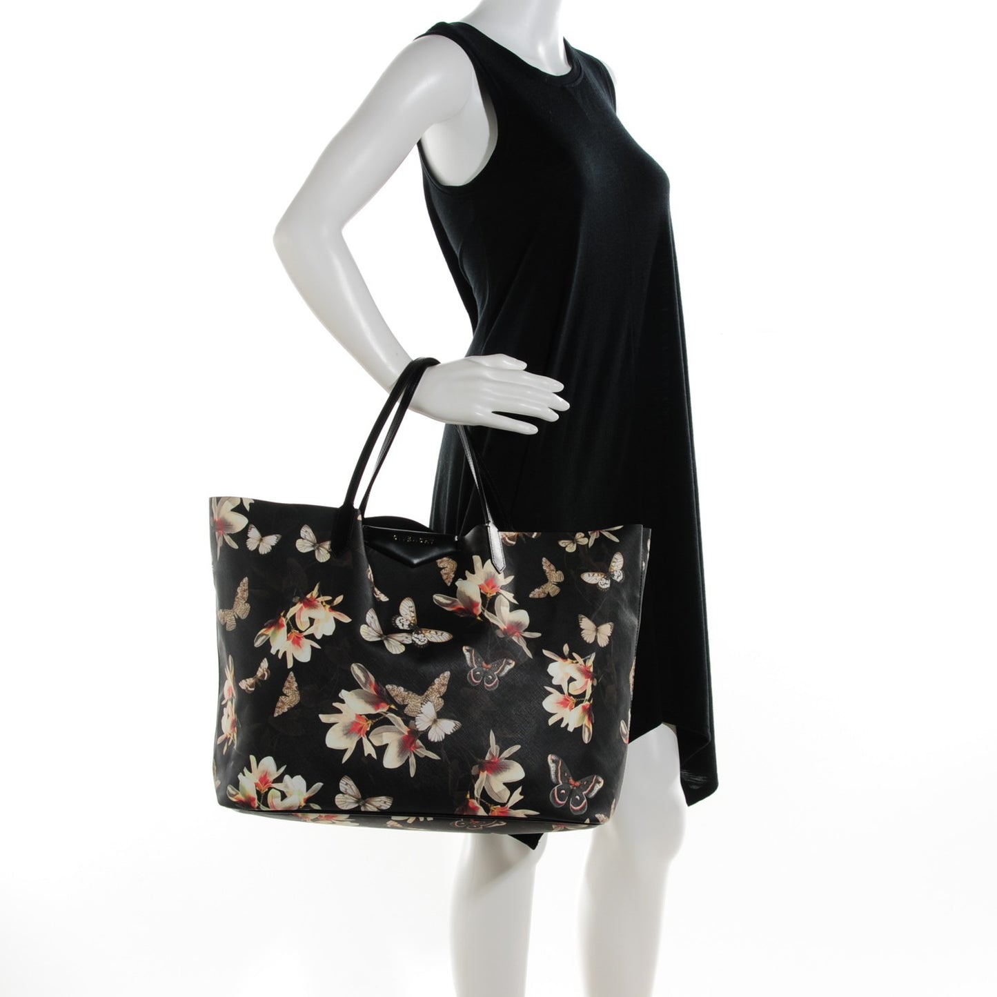 Textured Coated Canvas Magnolia and Moth Print Large Antigona Tote