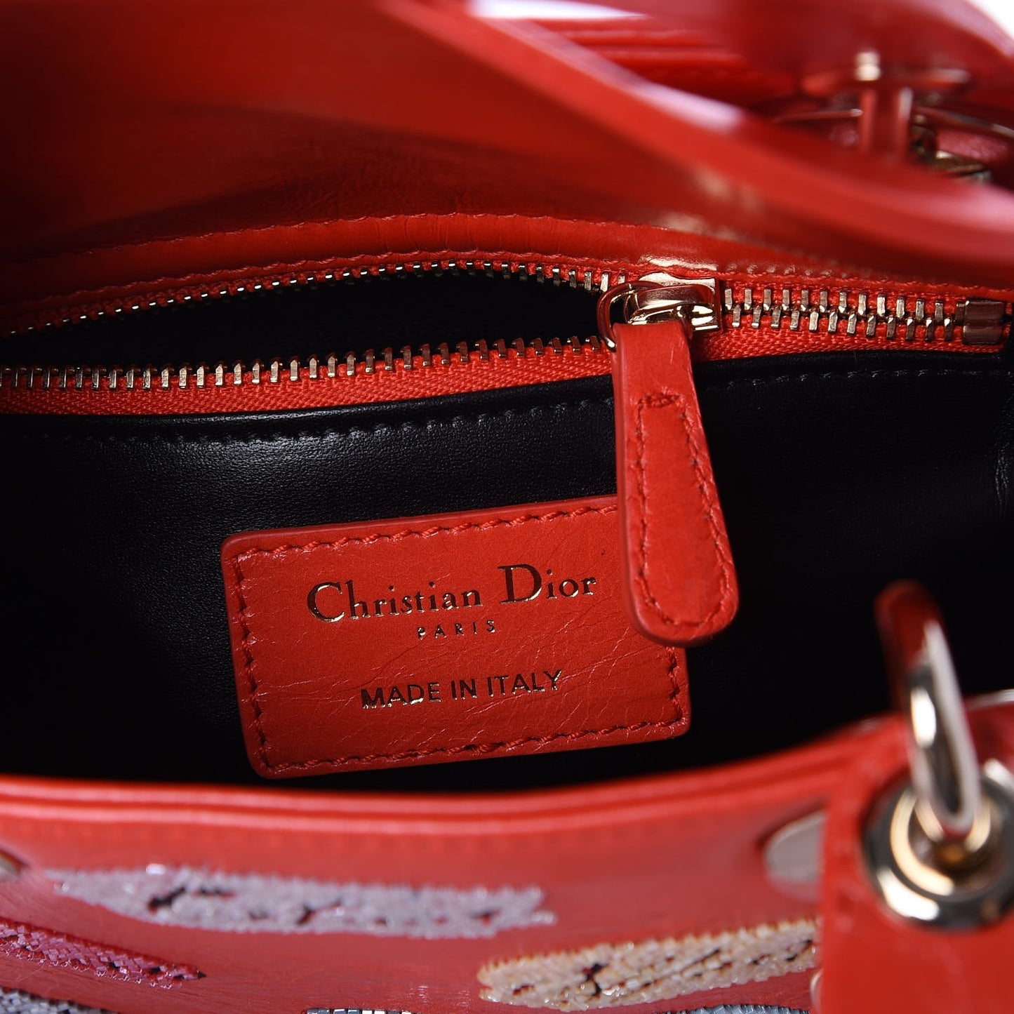 Calfskin Beaded Mini Lady Dior Rouge Multicolor