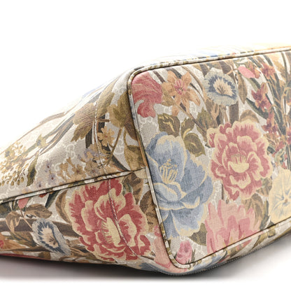 Gucci GG Supreme Monogram Water Flora Web Large Ophidia Tote Beige White Multicolor 10 of 12