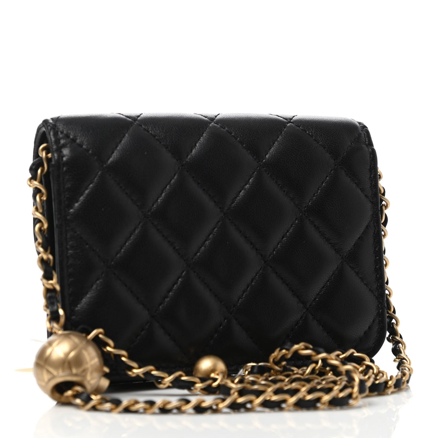 Lambskin Quilted Pearl Crush Clutch With Chain Black