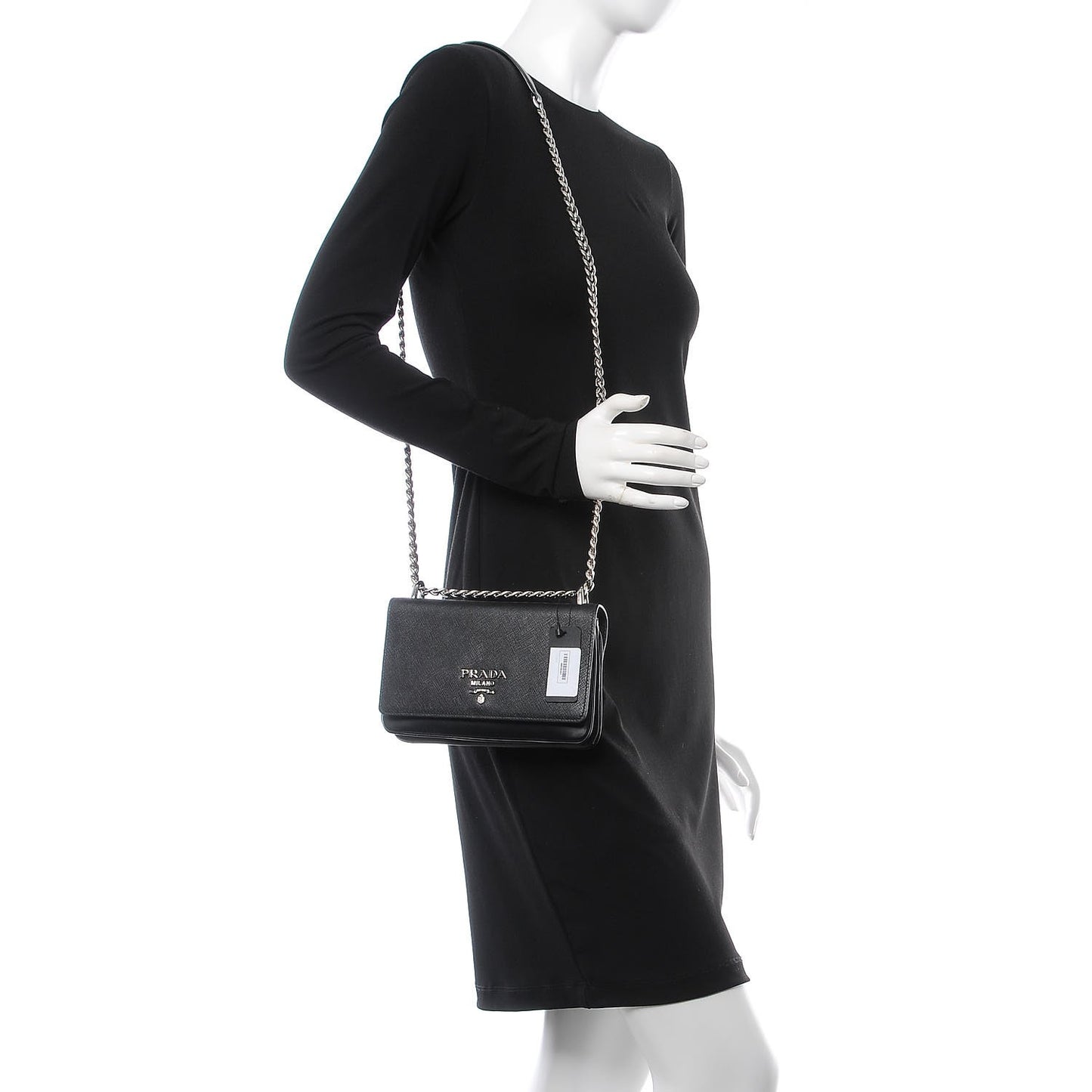 Saffiano Soft Calf Chain Crossbody Bag Black