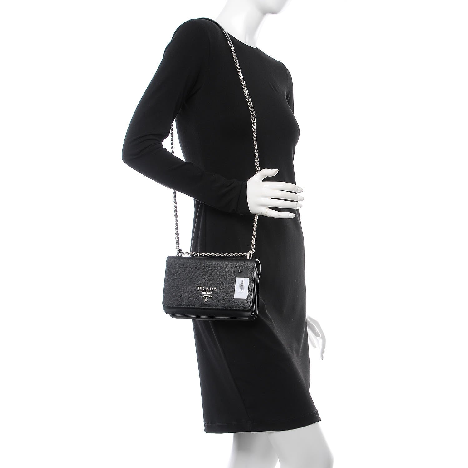 Prada Saffiano Soft Calf Chain Crossbody Bag Black 2 of 7
