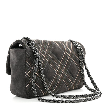 Chanel Suede Stitched Medium Saltire Single Flap Grey 4 of 11