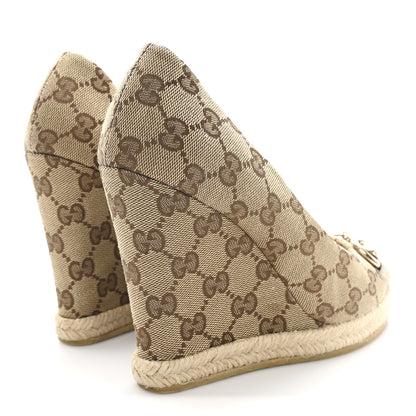 Gucci Monogram Horsebit Open Toe Espadrille Wedges 36 Beige 5 of 10